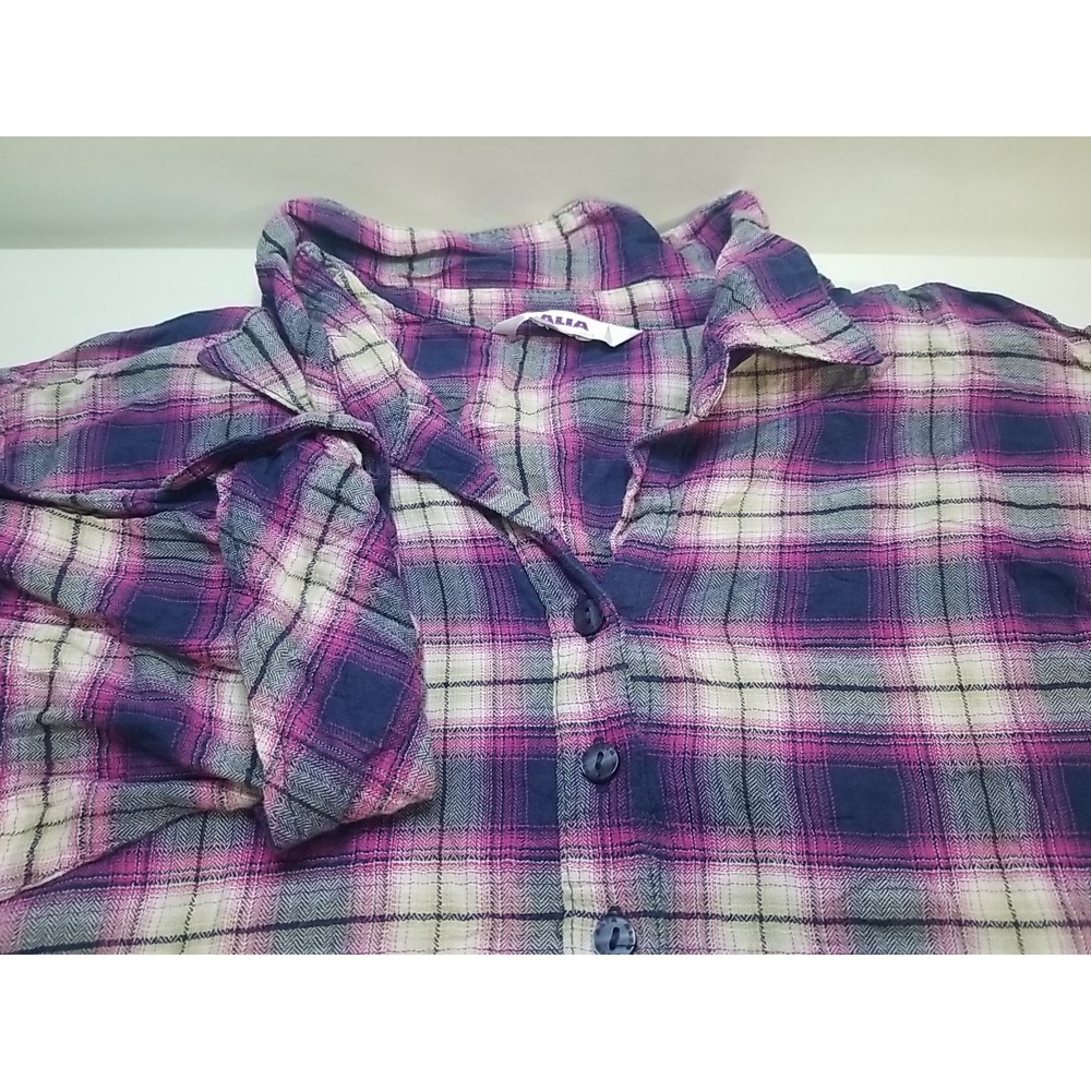 ALIA Womens Plaid Button Up 3/4 Sleeve Roll Tab Shirt Size Large Multicolor